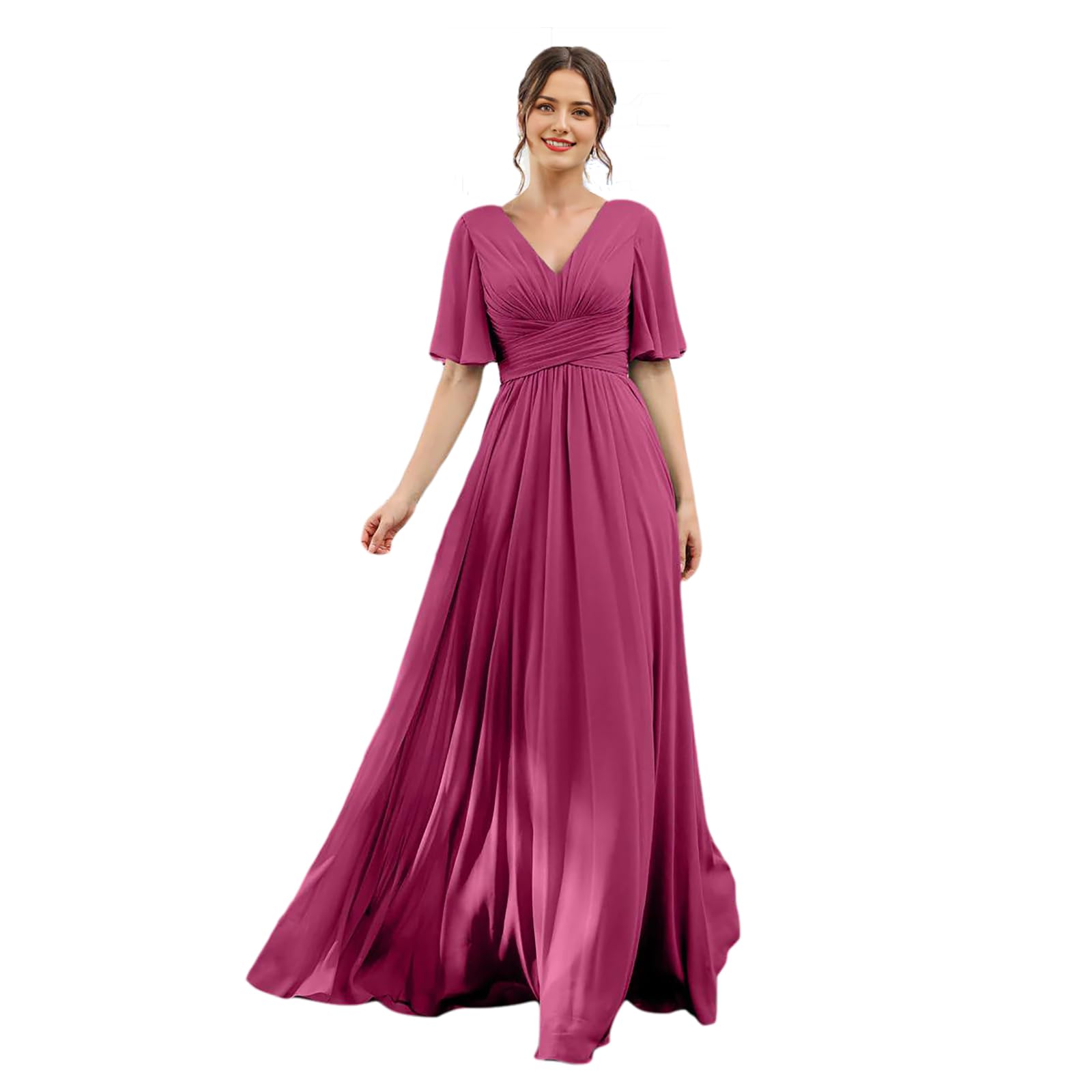 Elegant A-Line V-Neck Chiffon Bridesmaid Dress with Thigh Slit - Formal Wedding Guest & Party Gown - Perfect for Evening Ceremonies, Cocktail Parties & Special Occasions