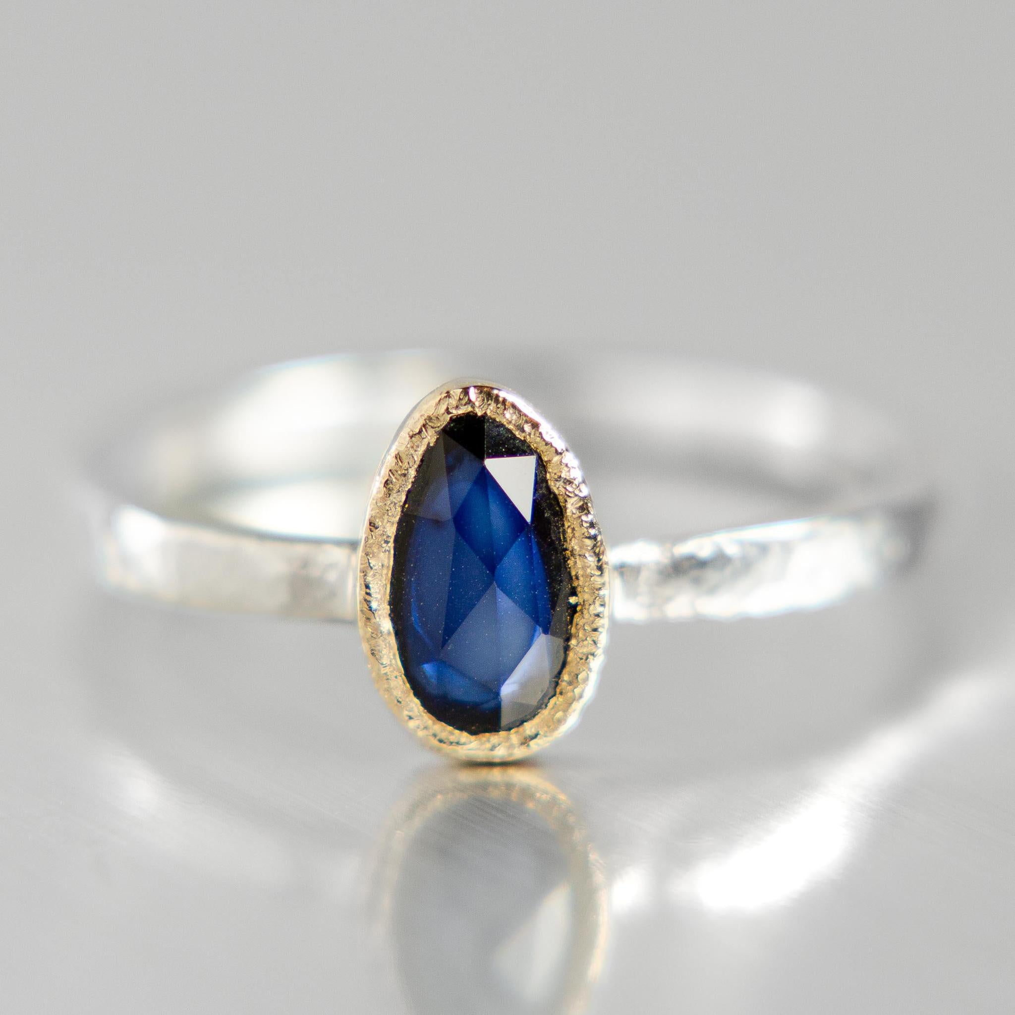 14K Yellow Gold & Sterling Silver Blue Sapphire Aurora Ring - Elegant Jewelry for Women, Perfect for Weddings, Anniversaries & Special Occasions