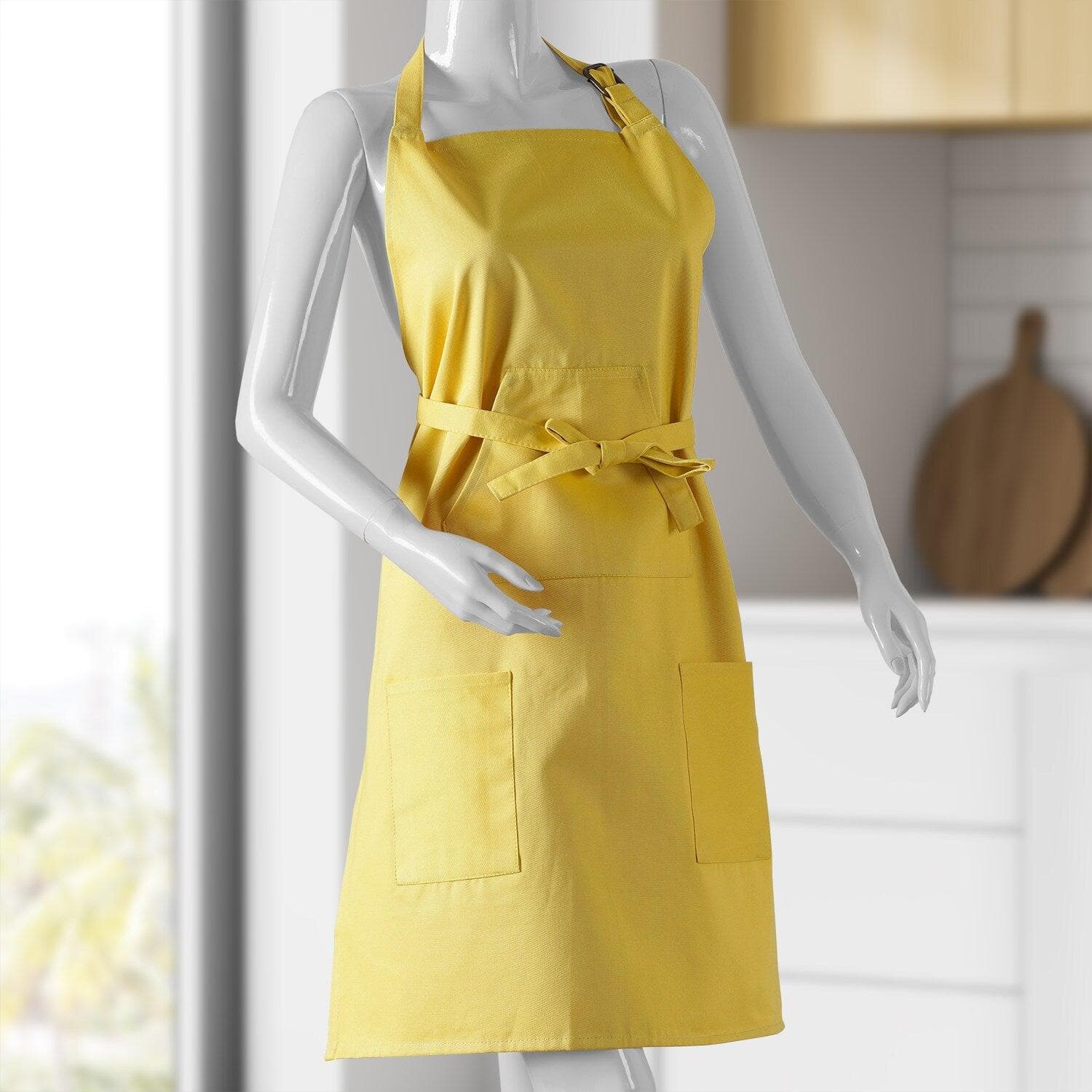 Mustard Yellow Solid Cotton Apron for Cooking, Baking & Grilling - Durable & Stylish Kitchen Apron for Chefs & Home Cooks