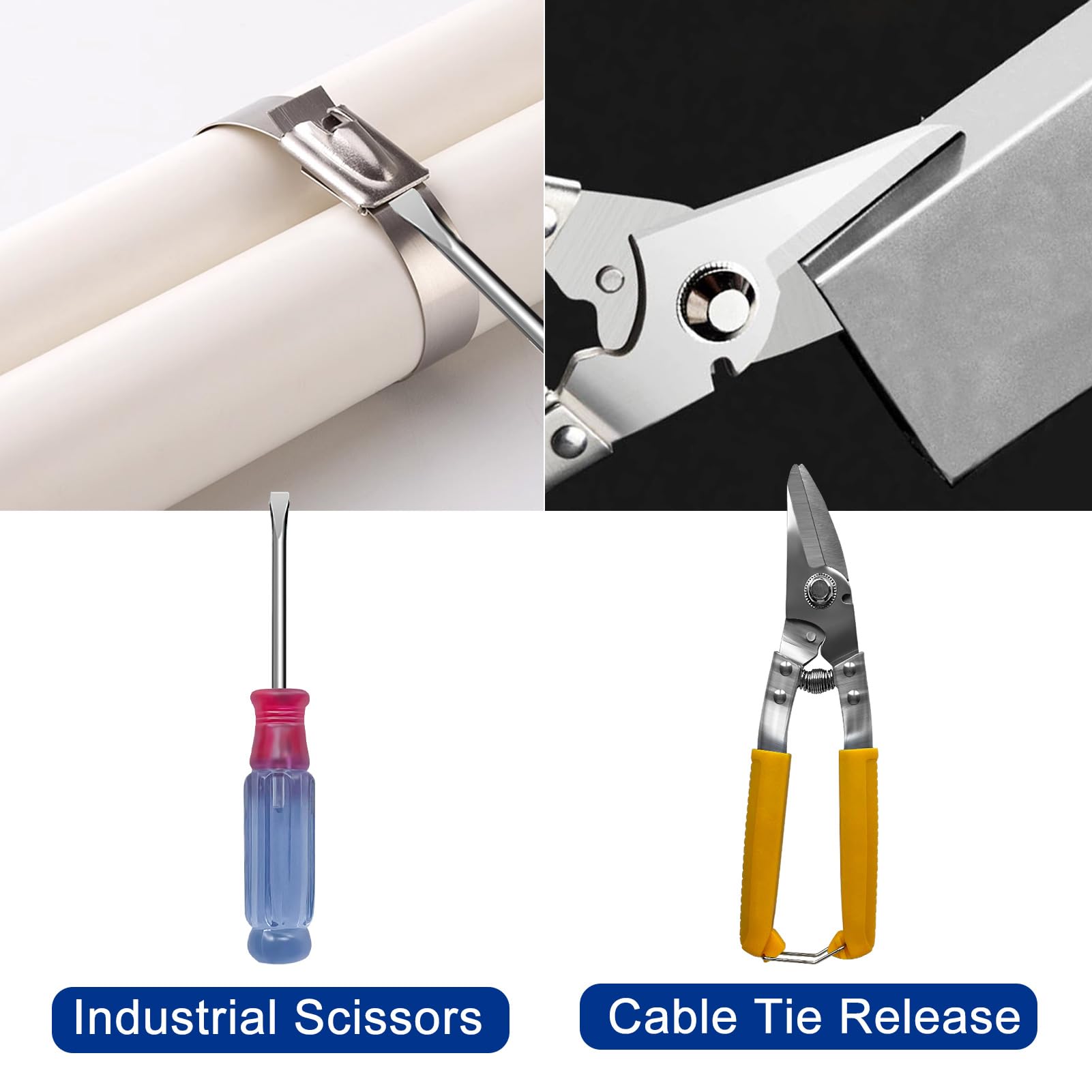 Metal Zip Ties Tool Gun - One Hand Operation Stainless Steel Cable Tie Gun for Fastening & Cutting, Includes 100pcs Heavy Duty Self-Locking Metal Zip Ties - Perfect for Outdoor Use, Construction, HVAC, and Electrical Work