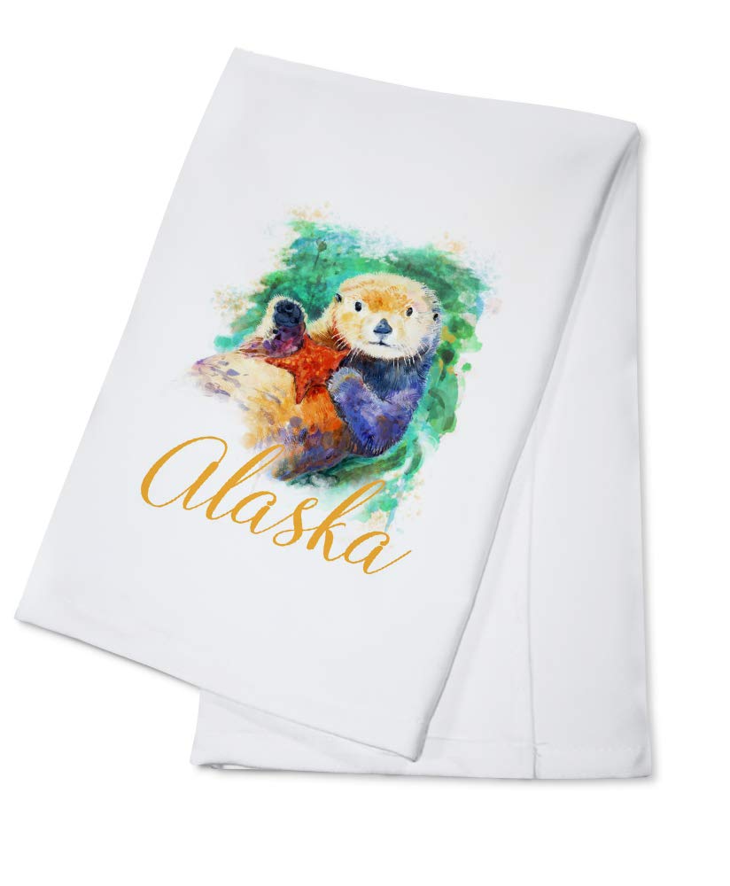 Alaska Sea Otter Watercolor Print 100% Cotton Tea Towel - Decorative Hand Towel for Kitchen, Bathroom & Home Decor - Perfect for Dish Drying, Gift Giving and Coastal Theme Decorations