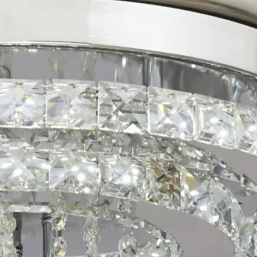 Modern Round Crystal Silver Pendant Light - Elegant Luxury Ceiling Lighting for Dining Room, Bedroom, and Living Room Decor