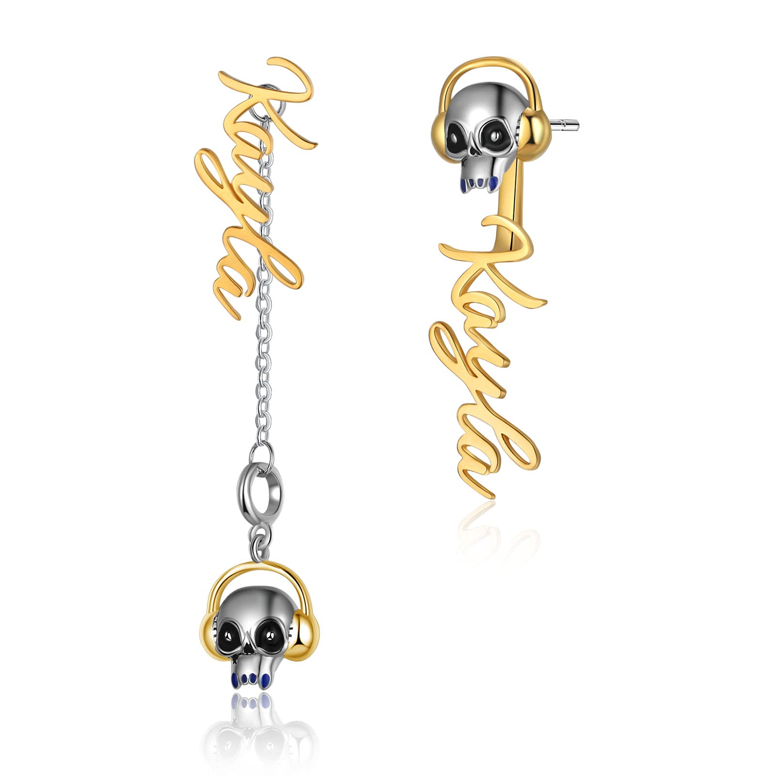 Custom Name Earrings for Women - Halloween Punk Skull Silver & Gold Stud Dangle Earrings - Personalized Jewelry Gift for Girls & Her - Perfect for Parties, Costumes & Everyday Wear