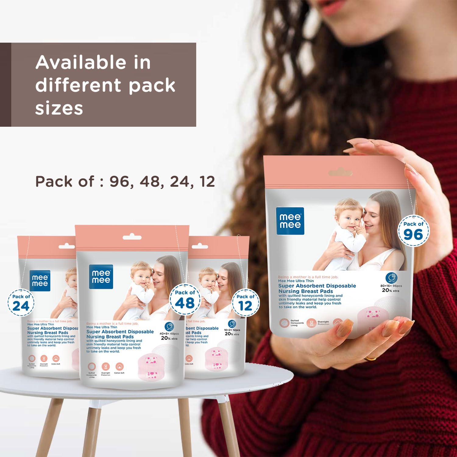 Mee Mee Disposable Nursing Breast Pads 24 Pcs - Ultra Thin Honeycomb Design with Leak Guard | Super Absorbent & Soft Cotton Maternity Pads for Breastfeeding Moms | Compact & Discreet for Day & Night Use | Perfect for Work, Travel & Daily Comfort