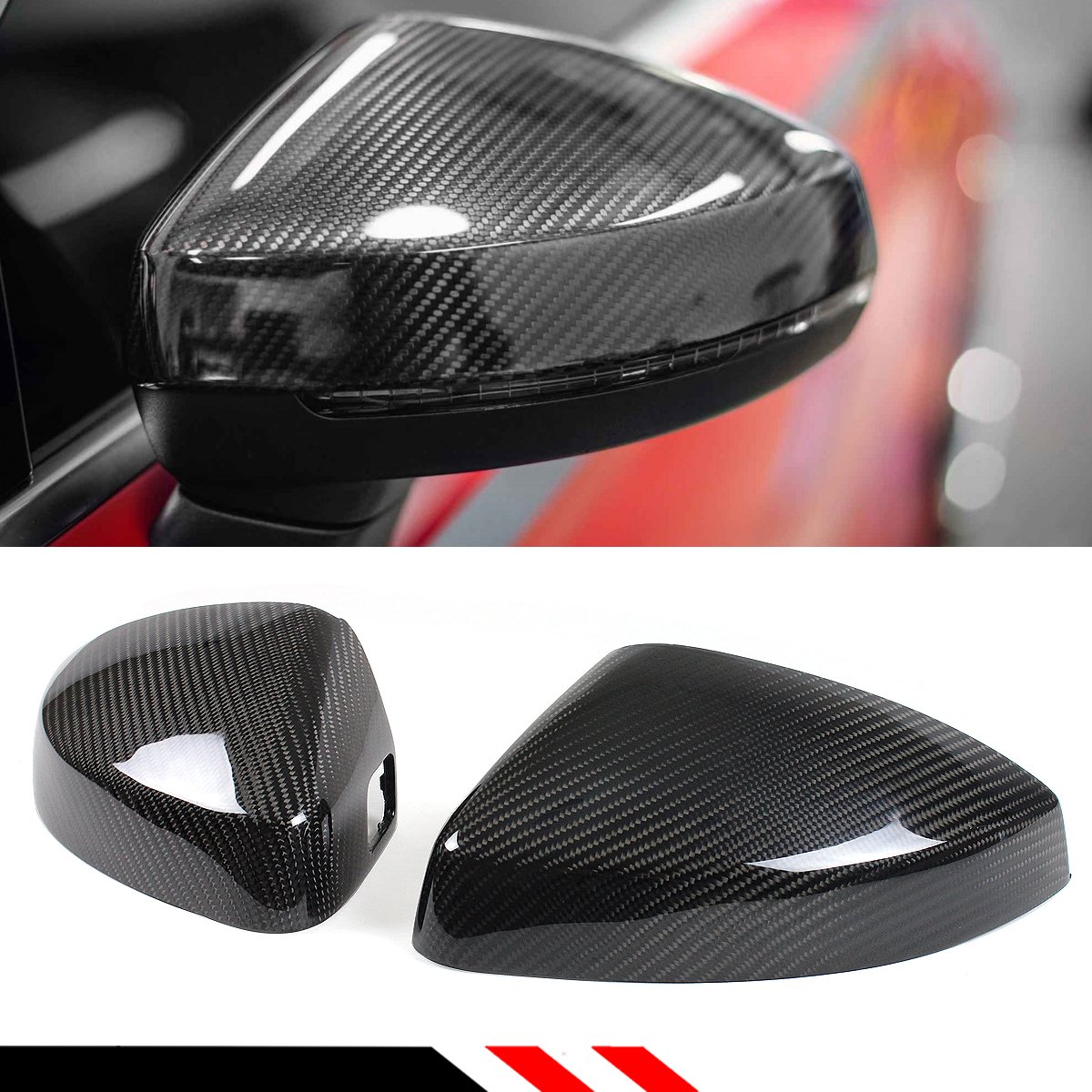 Carbon Fiber Mirror Covers for 2014-2020 Audi A3 S3 RS3 - Replacement Side Mirror Housing with Lane Assist - Lightweight & Durable Upgrade for Sporty Look (Perfect for Street Racing & Car Shows)