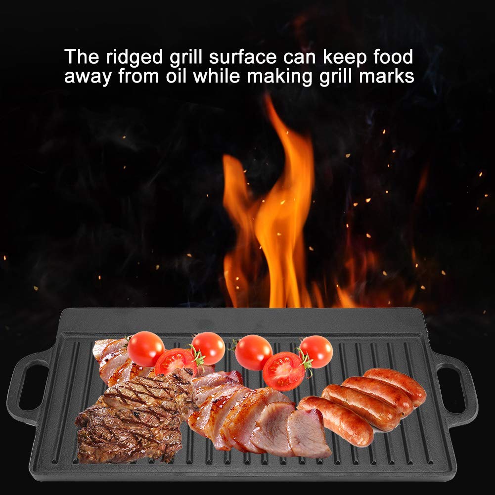 Premium Cast Iron Grill Griddle Pan - Double-Sided with Ridged & Flat Surface for Stovetop, Gas Cooktop & Outdoor BBQ - Perfect for Pancakes, Steaks, Burgers & Camping Cooking
