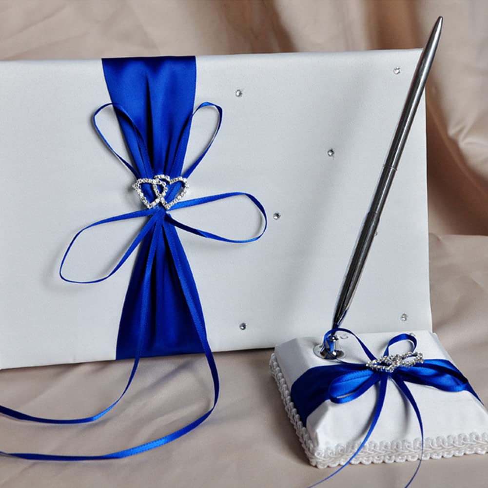 Elegant Wedding Guest Book Set with Ribbon Bow & Pen Holder - Signature Memory Book for Wedding Registry, Bridal Shower & Baby Shower - Perfect for Wedding Parties, Anniversary Celebrations & Special Events