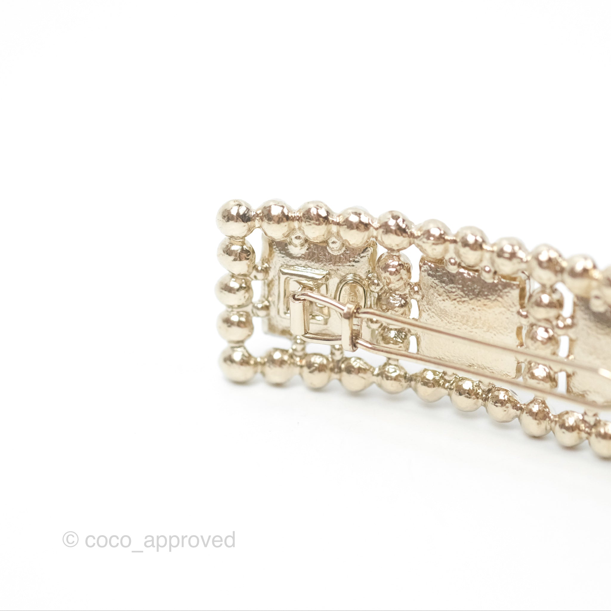 Chanel CC Pearl Grey Resin Hair Clip with Gold Tone 21V - Elegant Hair Accessory for Women, Perfect for Parties, Weddings & Everyday Wear