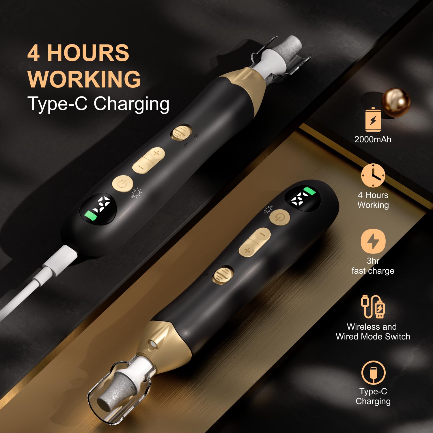 Professional Rechargeable Cordless Electric Nail Drill - 9-Speed Adjustable Manicure Pedicure Kit for Acrylic Gel Nails, Portable Nail File Machine for Home Salon & Travel Use - Perfect for DIY Nail Art, French Tips & Nail Extensions