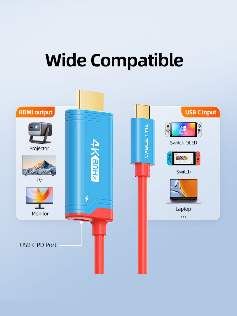 4K60Hz USB C to HDMI Cable Mini Dock with 100W PD Charging for Nintendo Switch - Perfect for Gaming, Streaming & Home Theater Setup