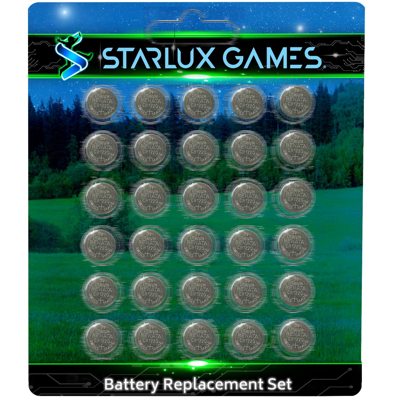 Starlux Games 48-Pack CR1220 Battery Replacement Set for Electronic Toys - Compatible with Capture The Flag REDUX, Cosmic Kick The Can, Dive Diamonds & More | Power Supply for Kids Outdoor Games, LED Toys, and Digital Devices | Perfect for Birthday Gifts and Family Game Nights