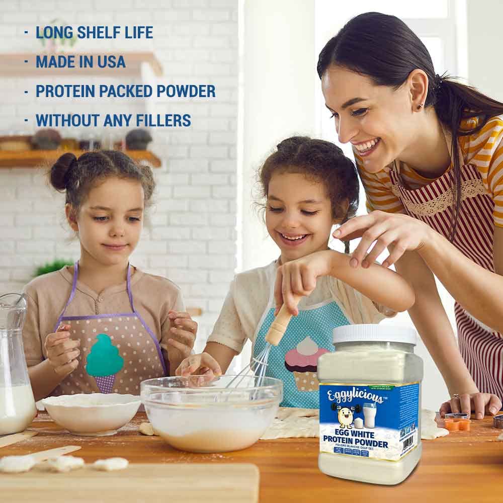 Eggylicious Pure Egg White Protein Powder (Albumin) - 1lb (16oz) | Non-GMO, Pasteurized, No Additives | Natural Dried Egg Whites for Baking, Icing, Protein Shakes & Cooking | High Protein Supplement for Fitness & Healthy Recipes