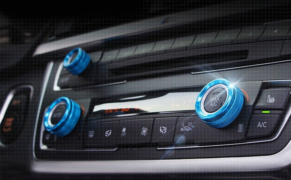 BMW 1 2 3 3GT 4 Series AC Climate Control Knob Cover - Blue Radio Volume Ring Replacement (Perfect for Interior Customization & Car Accessories Upgrade)