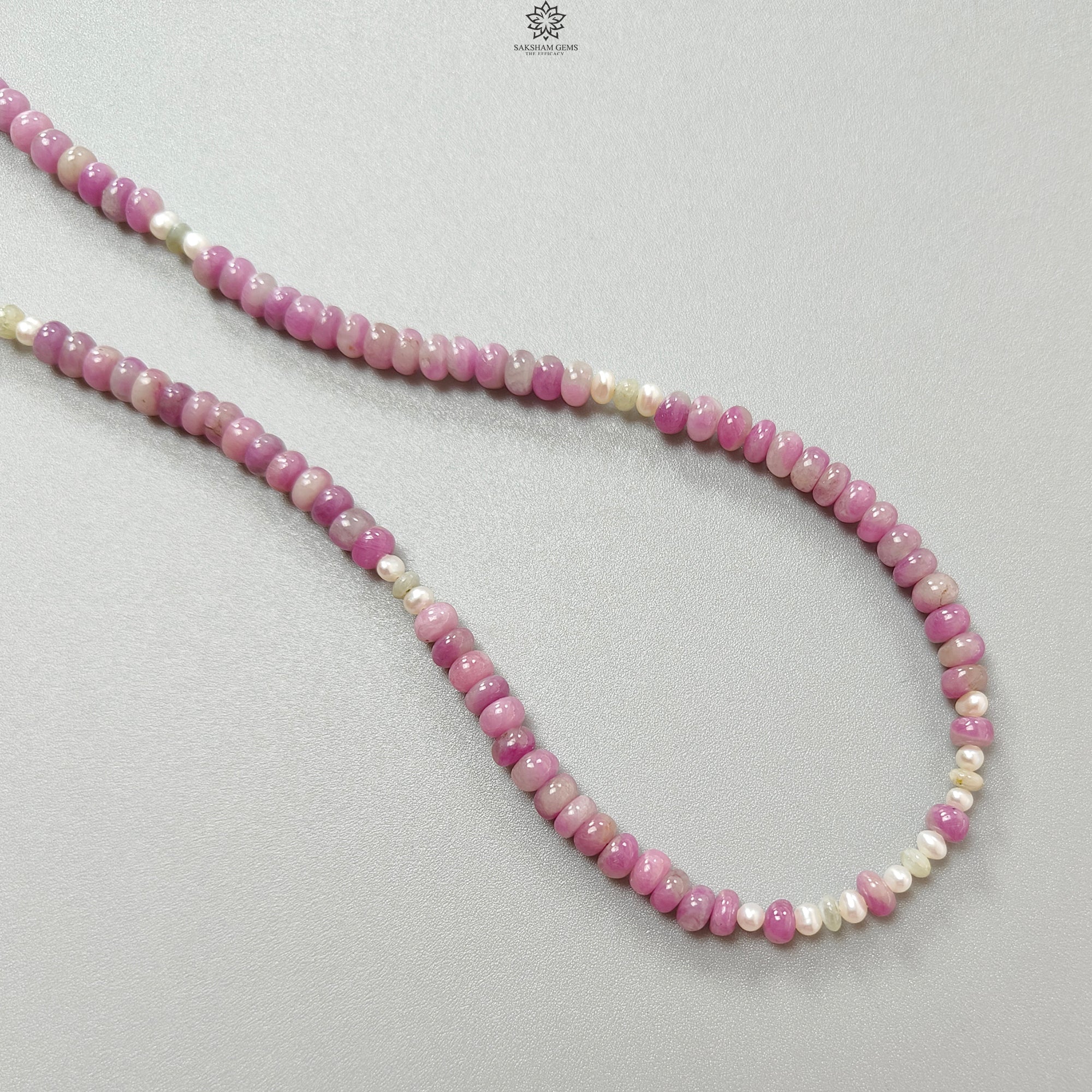 Natural Ruby Gemstone Beads Necklace - 21.85g Untreated Ruby with White Pearl & Cat's Eye Brass Rondelle Beads (4.5mm-5mm, 18