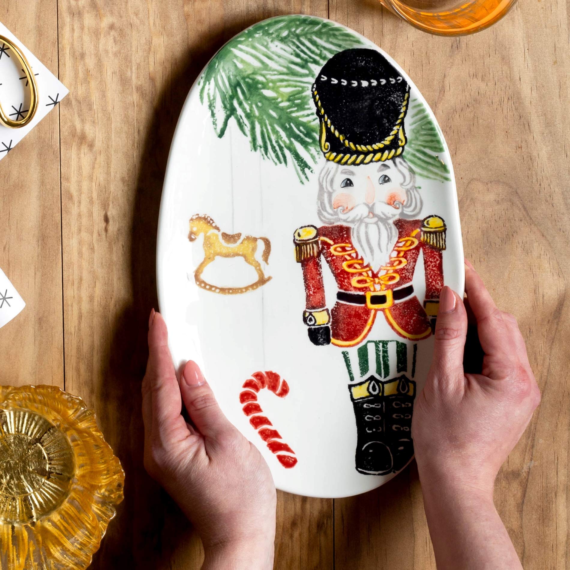 Handcrafted Vietri Terra Bianca 13-Inch Oval Nutcracker Platter - Colorful Ceramic Serving Dish for Steak, Salad, Appetizers & Holiday Entertaining