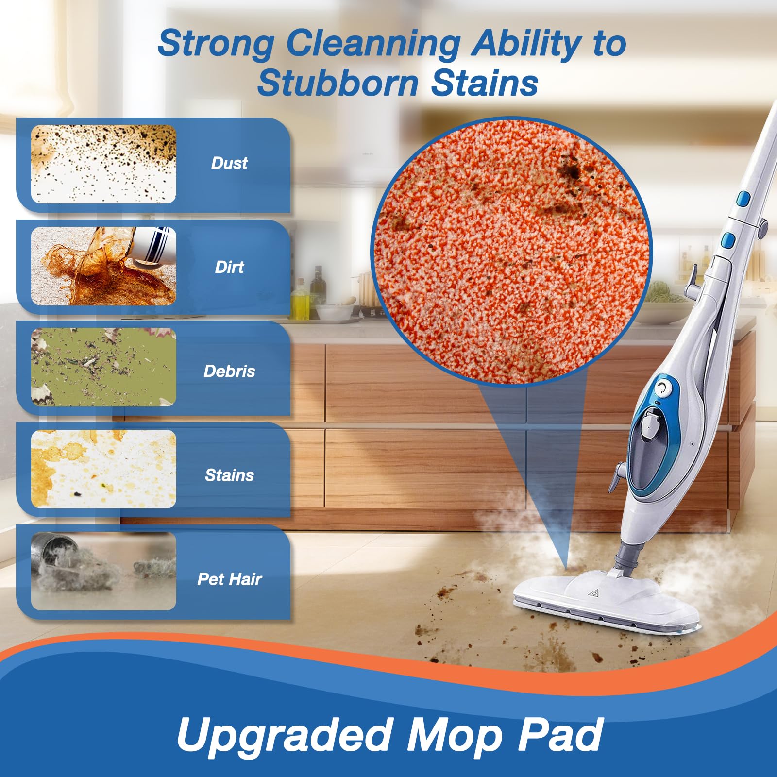 8 Pack Steam Mop Replacement Pads - Compatible with PurSteam 10-in-1 Steam Mop Cleaner - Includes 4 Upgraded Ultra Cleaning Pads & 4 Washable Microfiber Pads - Perfect for Hardwood Floors, Tile, Laminate & Carpet Cleaning