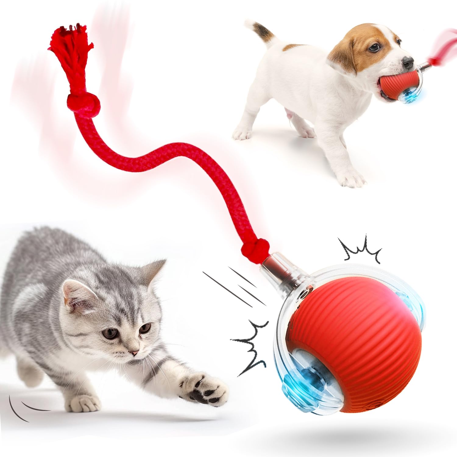 2024 Upgraded Interactive Cat Toy Ball - Automatic Self Rolling Smart Pet Toy for Indoor Cats & Kittens, Boredom Relief for Adult Cats & Dogs, Fun Playtime (Red) - Perfect for Indoor Play, Exercise & Mental Stimulation