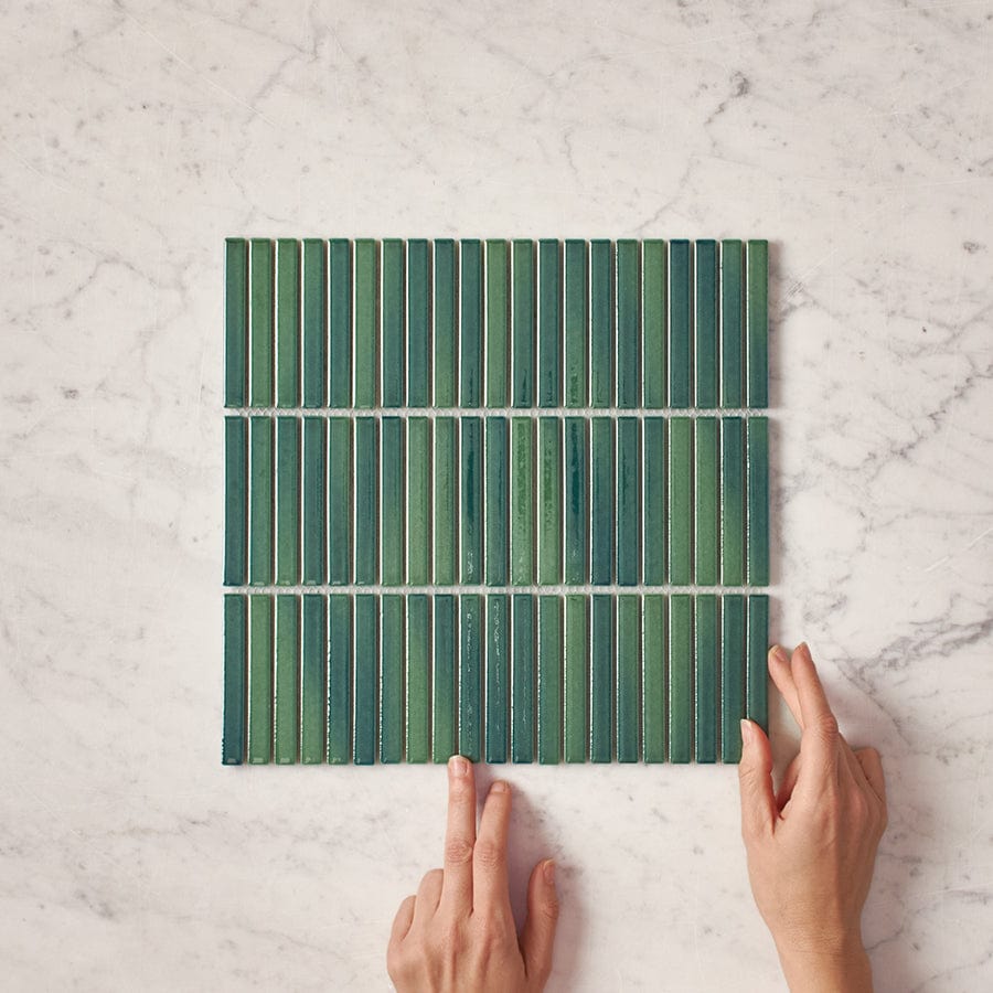 Vintage Coogee Antique Forest Green Kit Kat Mosaic Tile - Handmade Ceramic Wall & Floor Tiles for Kitchen Backsplash, Bathroom, and Fireplace Decor