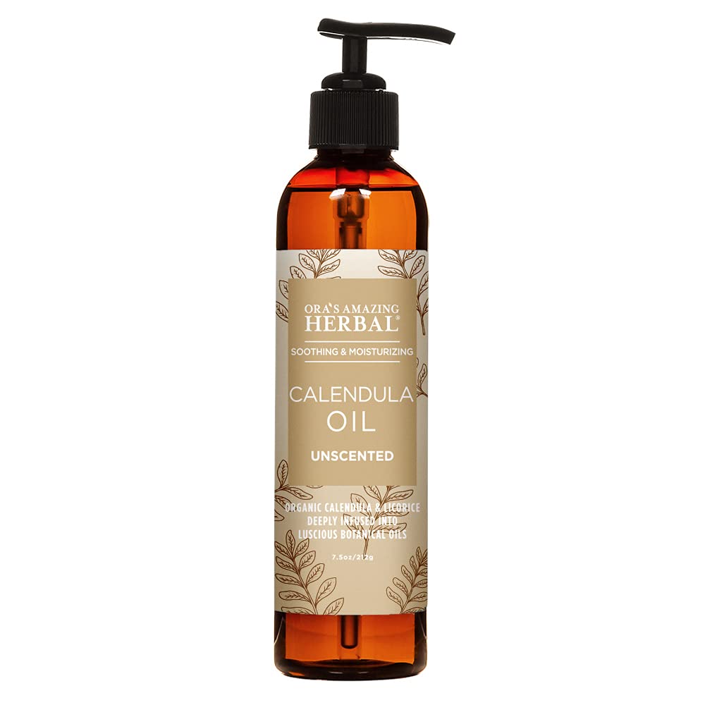 Organic Calendula Oil with Licorice & Jojoba - Fragrance Free, Unscented Facial Oil for Sensitive Skin & Eczema - Cold Pressed Moisturizing Cleansing Oil in Recycled Plastic Bottle (7.5 Oz) - Perfect for Daily Skincare Routine & Soothing Dry, Irritated Skin