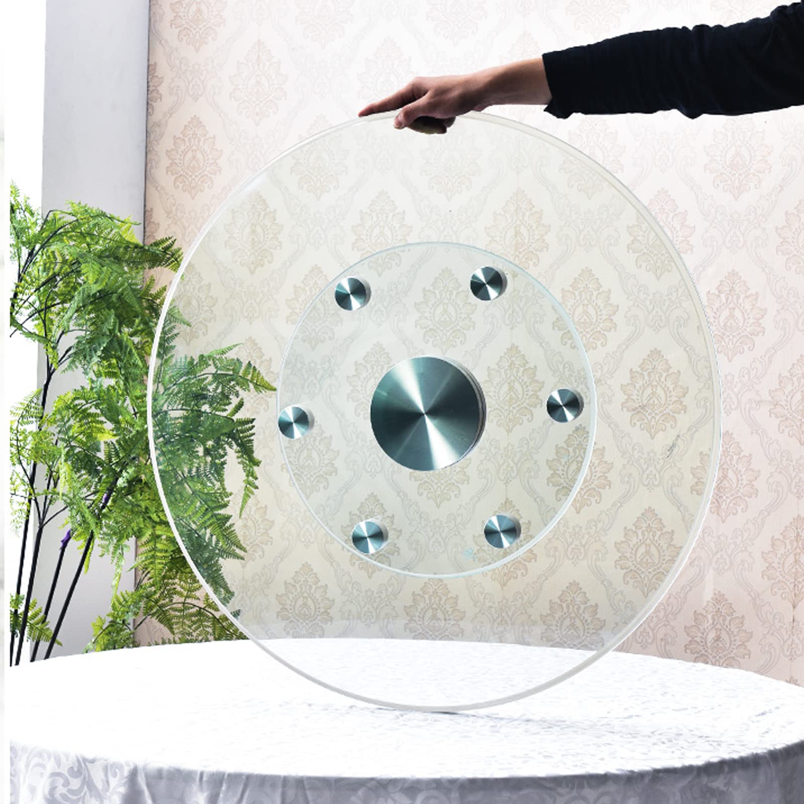 Large 40-Inch Glass Lazy Susan Turntable with Swivel Assist System - Round Rotating Serving Tray for Kitchen, Dining Table, Parties & Weddings - Perfect for Buffets, Entertaining Guests & Organizing Spices