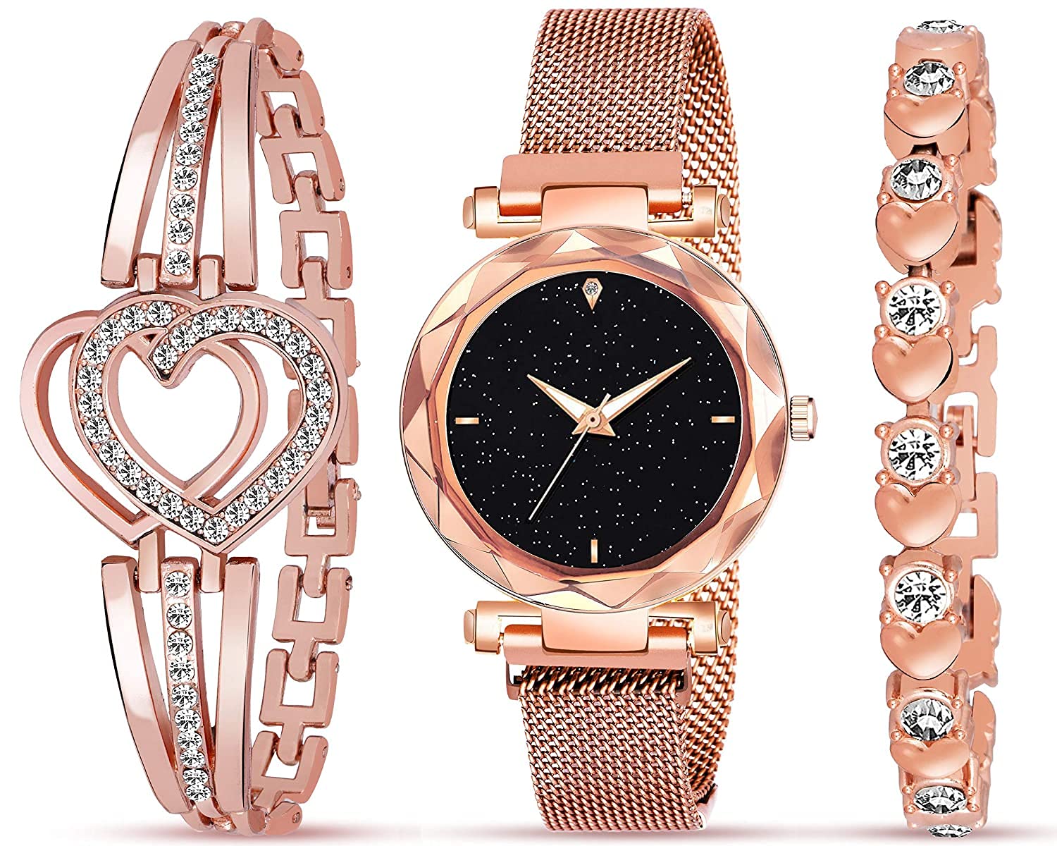 Diamond Studded Analog Watch for Women - 3-Piece Combo for Daily & Party Wear