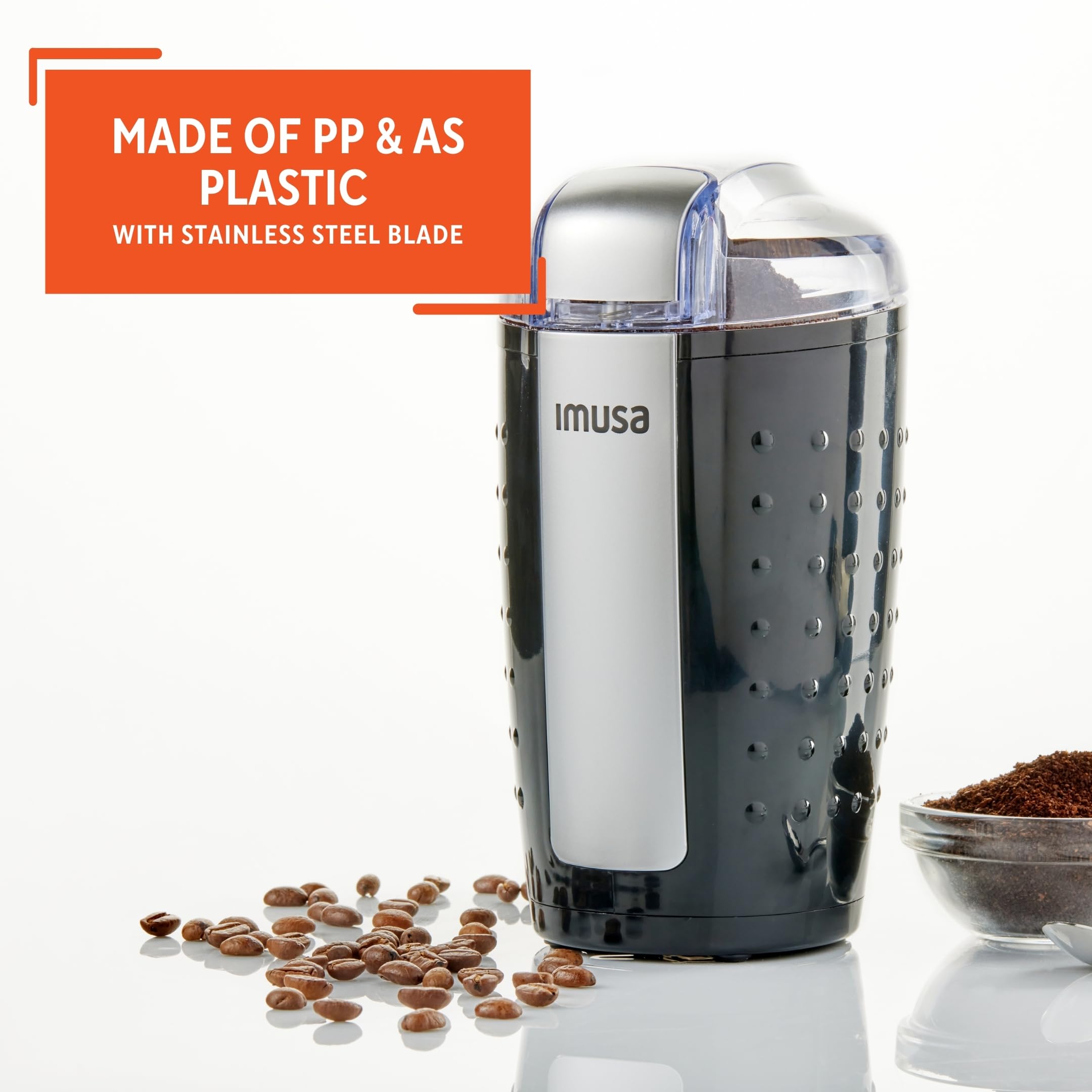IMUSA 3oz Electric Coffee Grinder & Spice Grinder - Compact Black Blender for Fresh Ground Coffee, Herbs & Spices - Perfect for Home, Office & Travel Use