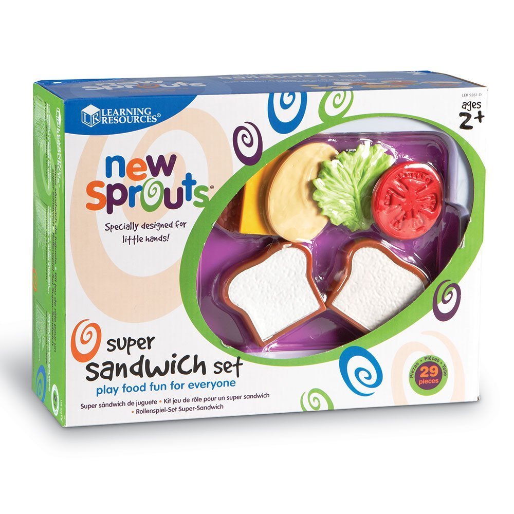 Learning Resources New Sprouts Super Sandwich Set - 29 Piece Pretend Play Food for Toddlers 18+ Months, Kids Kitchen Toys, Picnic & Outdoor Play Set for Imaginative Role-Playing Scenarios