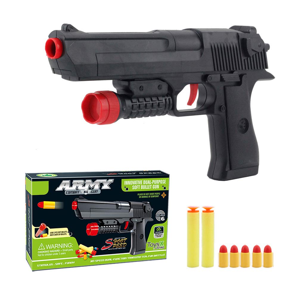 Kensam Toy Gun for Kids - Safe Rubber Bullet Pistol with Realistic Design - Black | Outdoor Play, Nerf Battle, Birthday Gift, Role Play Games