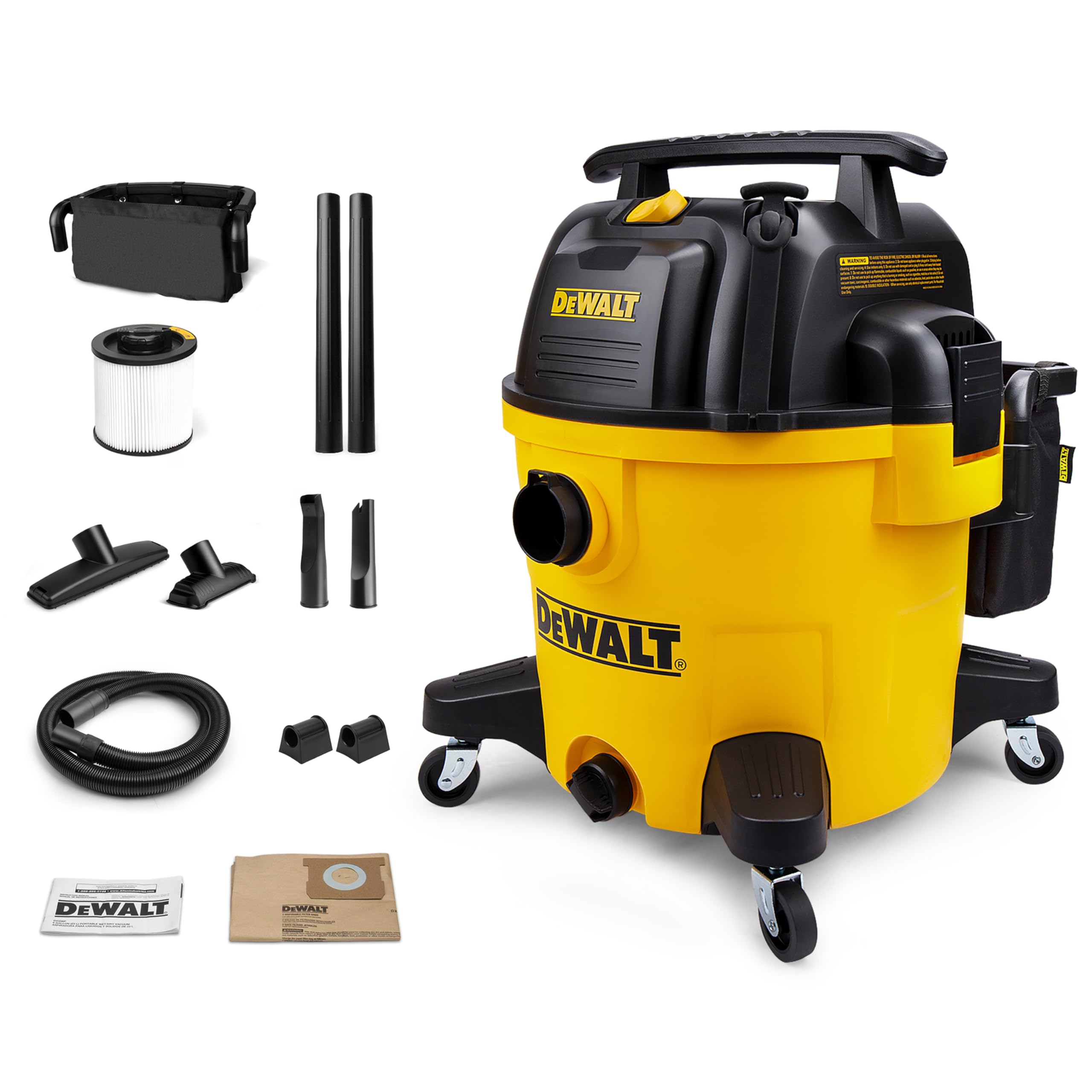 DEWALT 10 Gallon Wet/Dry Shop Vacuum Cleaner - 5.5 Peak HP, 2-Stage Motor with Attachments & Drain Blower - Portable for Car Detailing, Garage Cleaning, Workshop Use, Pet Hair Removal, Home Maintenance