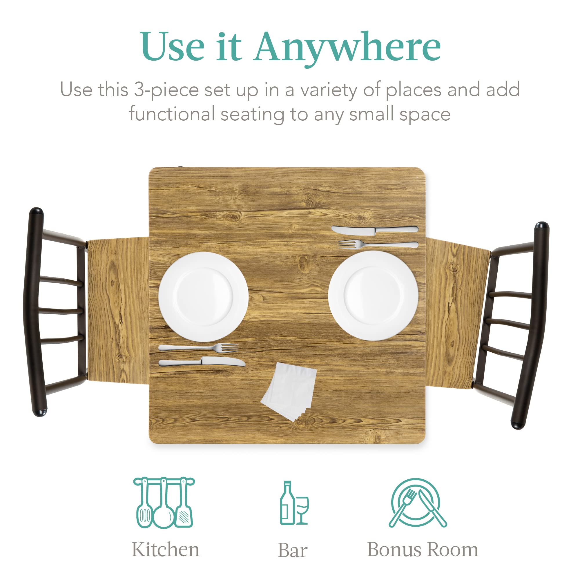 Best Choice Products 3-Piece Modern Dining Set - Square Wood & Metal Kitchen Table with 2 Chairs, Brown - Perfect for Dining Room, Breakfast Nook & Small Space Meals