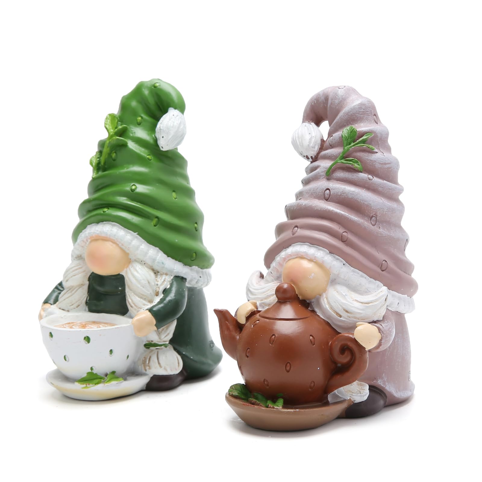 2PCS Tea-Themed Gnomes Figurines - Swedish Tomte Elf Dwarf Decor for Tea Party, Spring & Summer Home Decor | Perfect for Indoor Decorations, Fall Gnome Gifts & Cozy Scandinavian-Themed Spaces