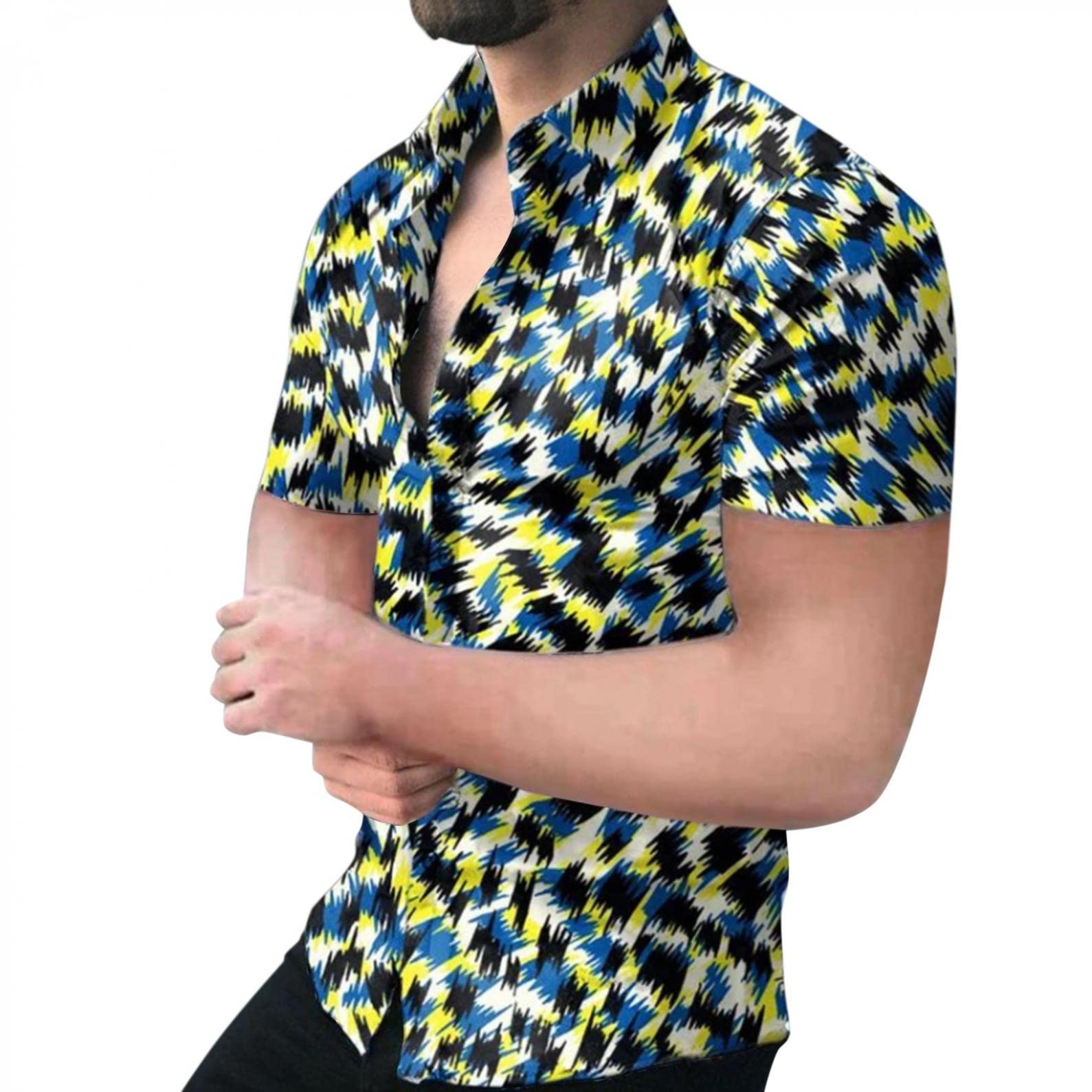 TOWMUS Men's Short Sleeve Linen Button Down Shirt - Breathable Cotton Casual Summer Shirt with Spread Collar | Perfect for Beach Vacation, Hawaiian Theme Party & Business Casual Outfits