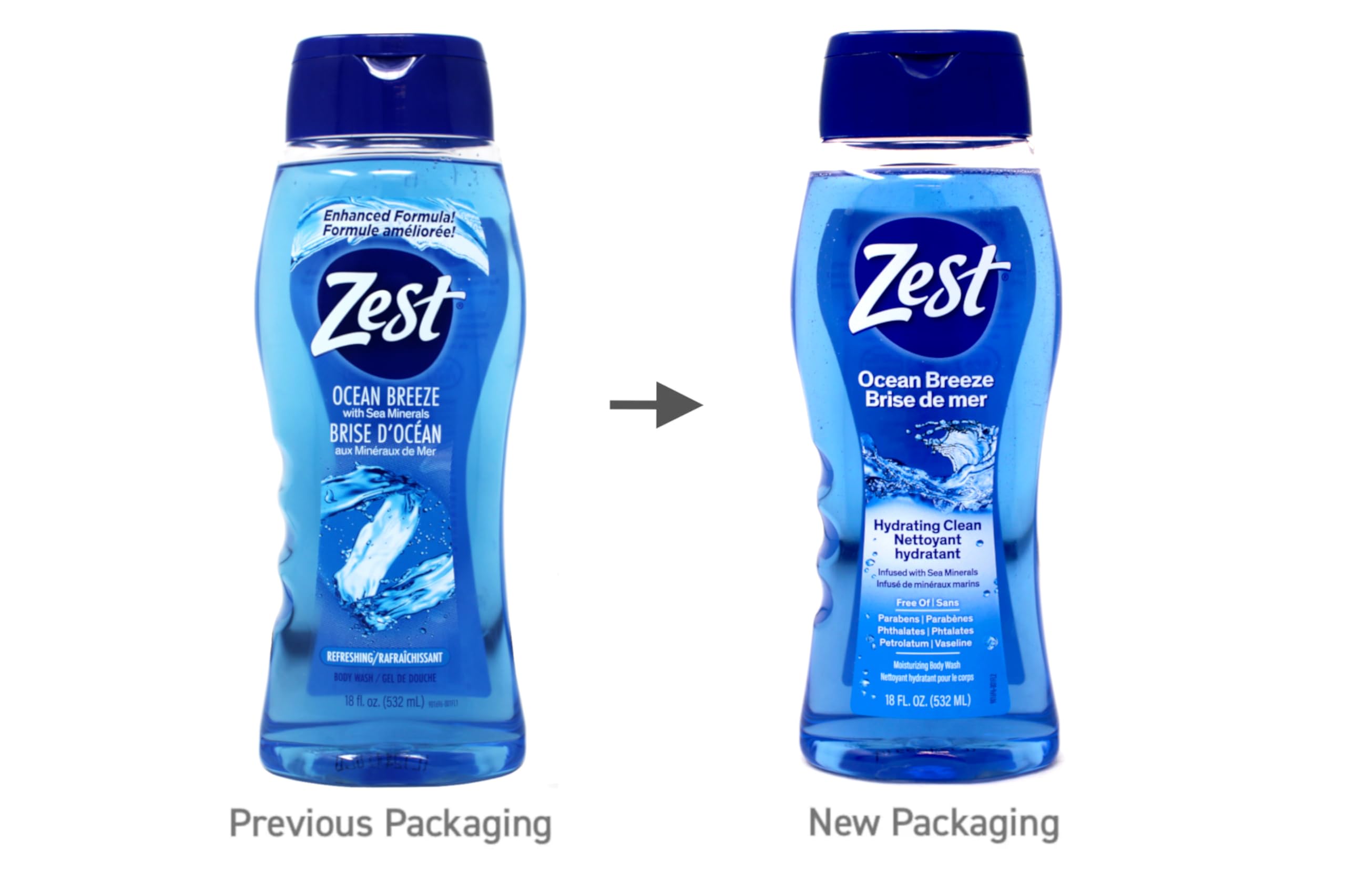Zest Ocean Breeze Body Wash with Sea Minerals - Deep Cleansing & Moisturizing Shower Gel for Soft Smooth Skin - Refreshing Citrus Scent - 18 Fl Oz (Pack of 6) - Perfect for Daily Shower, Spa Day & Gym Bag Essential