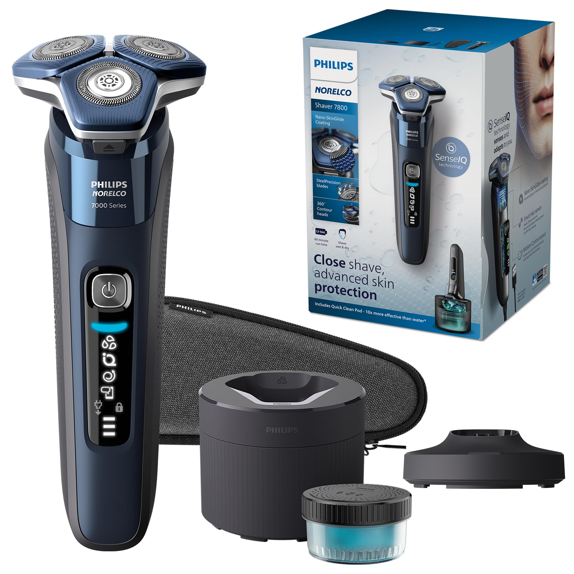 Philips Norelco S7885/85 Electric Shaver 7800 - Rechargeable Wet & Dry Men's Shaver with SenseIQ Technology, Quick Clean Pod, Charging Stand & Travel Case - Precision Pop-up Trimmer for Smooth Shaving at Home or Travel