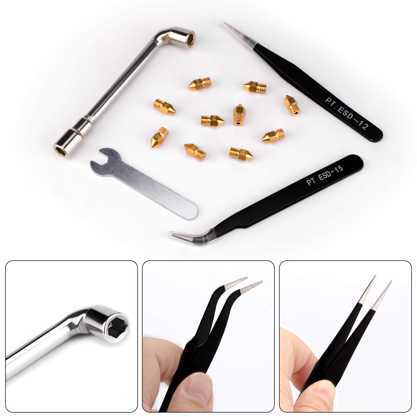 LUTER 3D Printer Nozzle Cleaning Kit - 10PCS 0.4mm MK8 Extruder Nozzles + 5PCS Stainless Steel Cleaning Needles + Tweezers & Wrenches for 3D Printing Maintenance | Perfect for Creality Ender 3, CR-10, Prusa & More | DIY Repair & Filament Unclogging