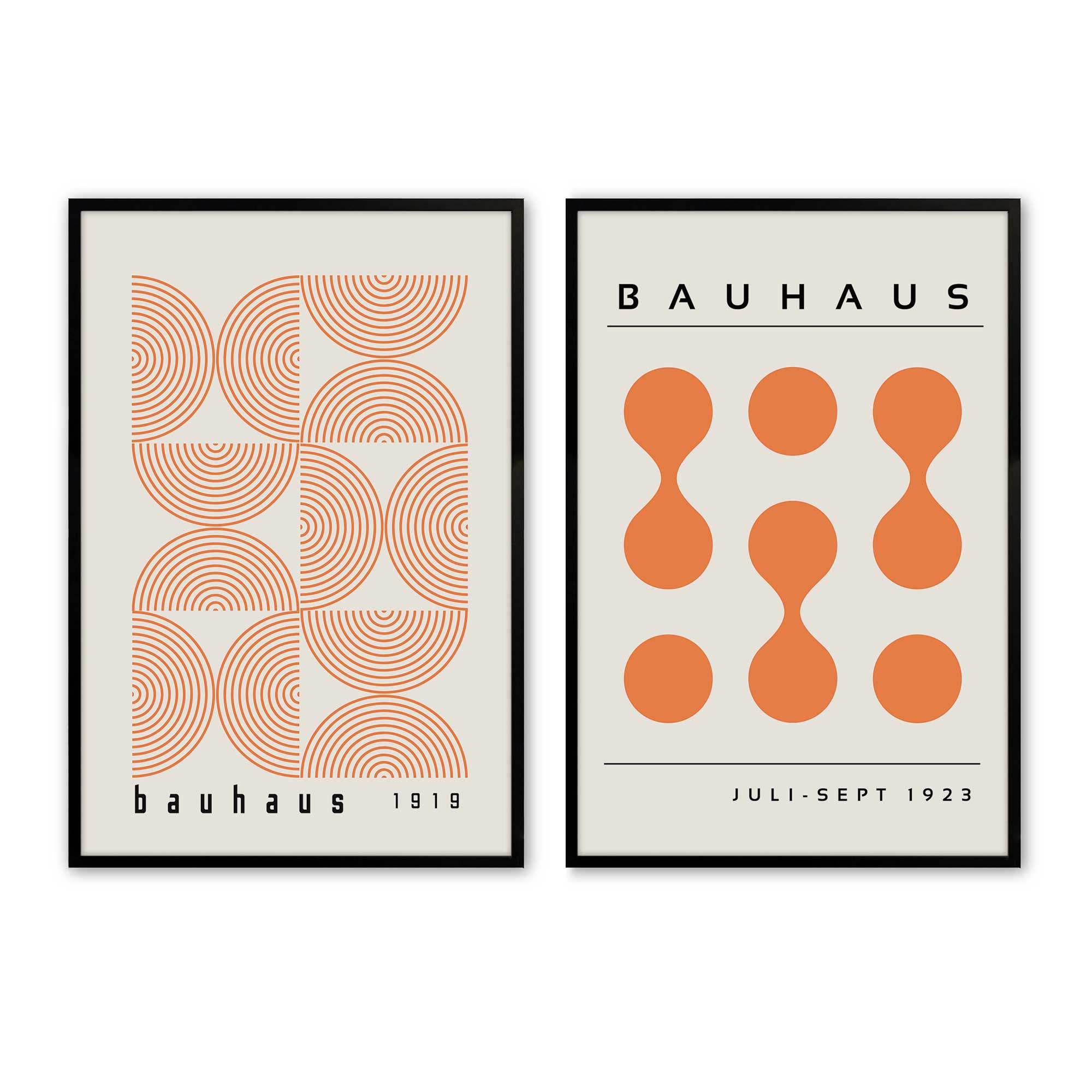Bauhaus Art Prints - Set of 2 Orange Abstract Composition Wall Decor for Living Room, Bedroom & Office | Modern Geometric Artwork | Home & Office Decor