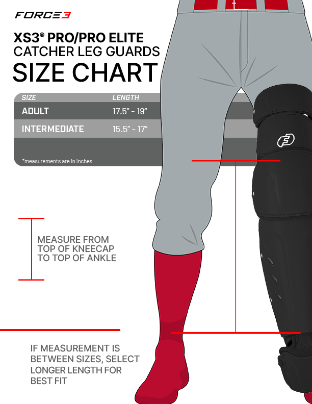 FORCE3 XS3® PRO ELITE Baseball Catcher Leg Guards - Adult Size | Lightweight Protective Gear for PitchCom® System | Perfect for MLB, College & Youth Games