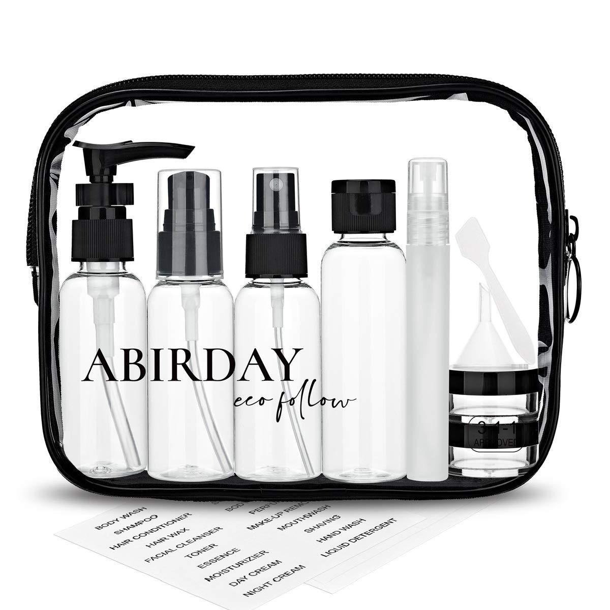 TSA Approved Leak-Proof Travel Size Toiletry Bottles with Labels & Organizer Bag - Portable Carry-on Containers for Shampoo, Lotion, Cosmetics - Perfect for Airplane Travel, Gym, Camping & Vacation Packing (Women & Men)