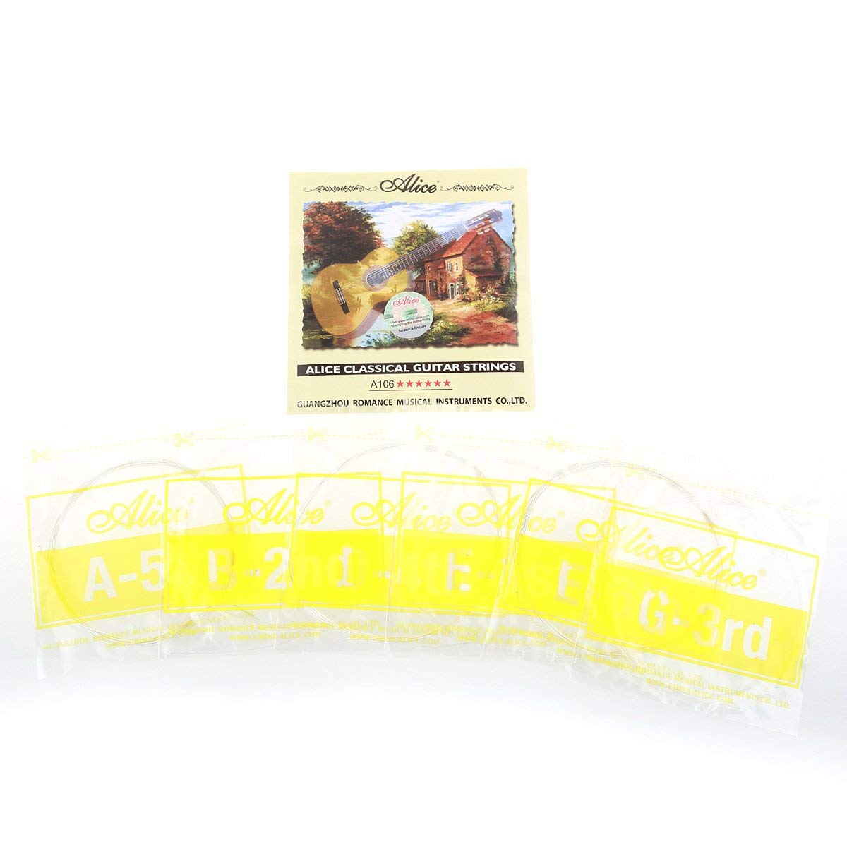Musiclily Alice Clear Nylon Silver-Plated Wound Classical Guitar Strings Set - 6 String Pack of 5 for Warm Tone & Smooth Playability | Perfect for Beginners, Professionals & Studio Recording