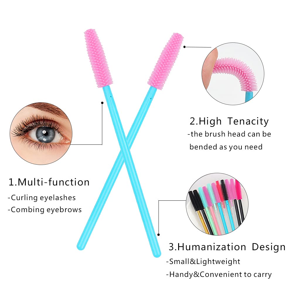 100 Pcs Disposable Silicone Mascara Wands - Blue Handle & Pink Brush Head - Professional Eyelash Extension Applicators, Makeup Tools for Lash Artists & DIY Beauty - Perfect for Salon, Home Use & Travel Kit
