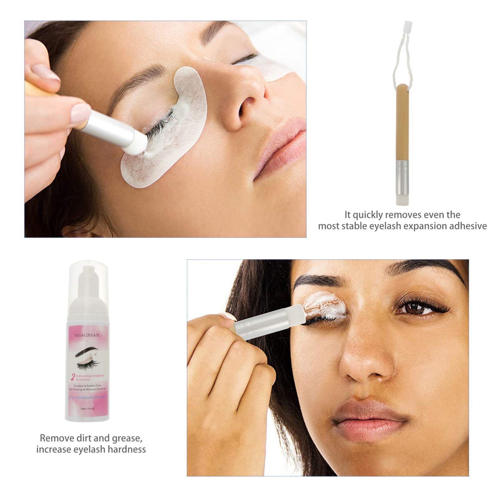 FRCOLOR Professional Eyelash Extension Shampoo 50ml - Gentle Lash & Eyebrow Cleanser with Soft Brush - Makeup Residue & Mascara Remover - Travel Size for On-the-Go | Perfect for Lash Extensions Care, Daily Makeup Removal & Salon Use