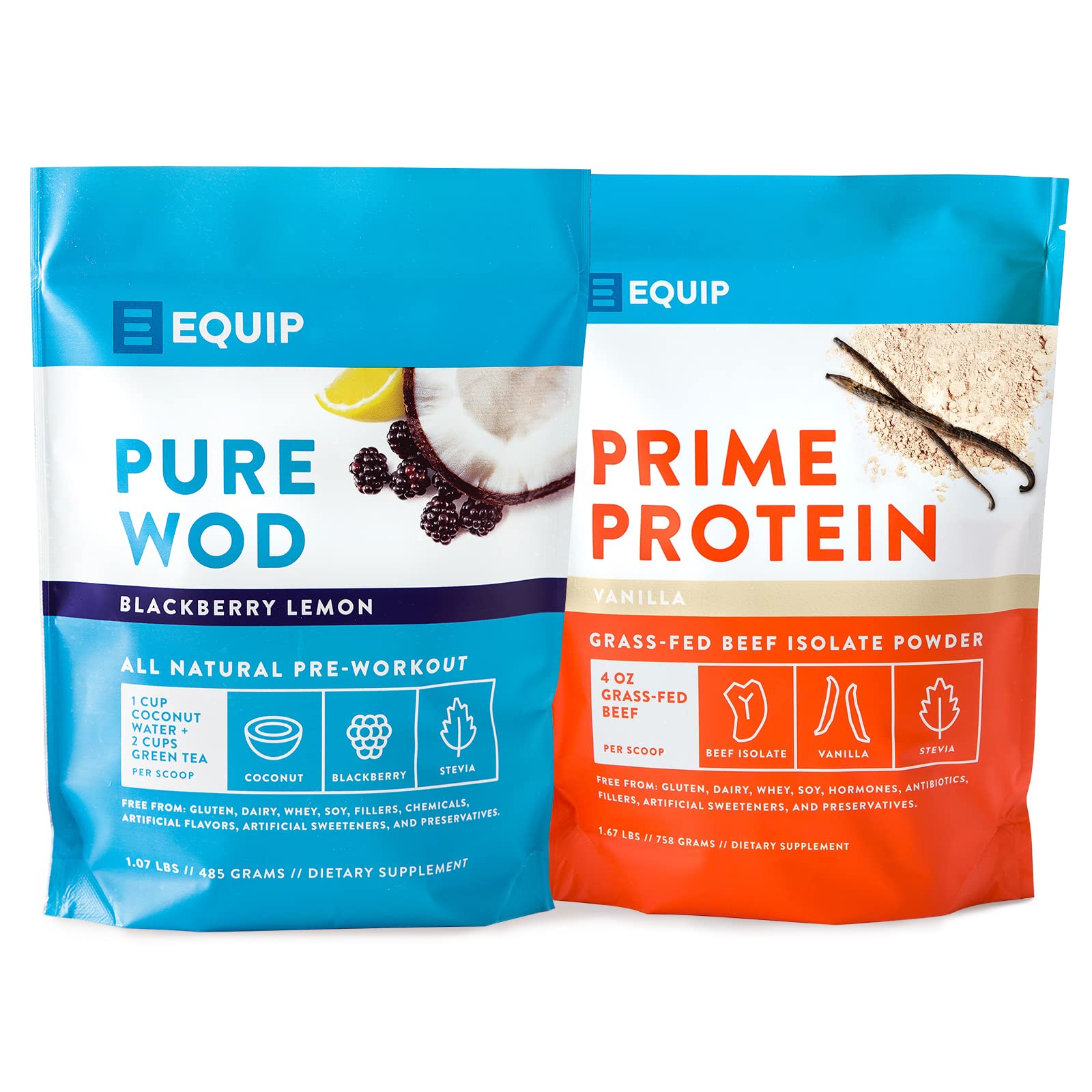 Equip Foods Bundle - Vanilla Protein Powder & BlackBerry Lemon Energy Powder for Pre and Post Workout - Boost Muscle Recovery & Energy - Perfect for Gym, Running & Fitness Enthusiasts