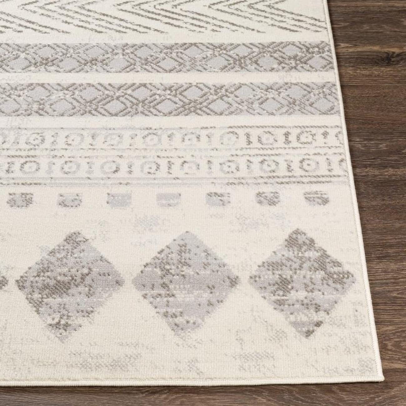 Mark&Day 6x9 Oosseld Global Light Gray Area Rug - Soft Grey Beige White Carpet for Living Room, Bedroom, Kitchen - 6'7