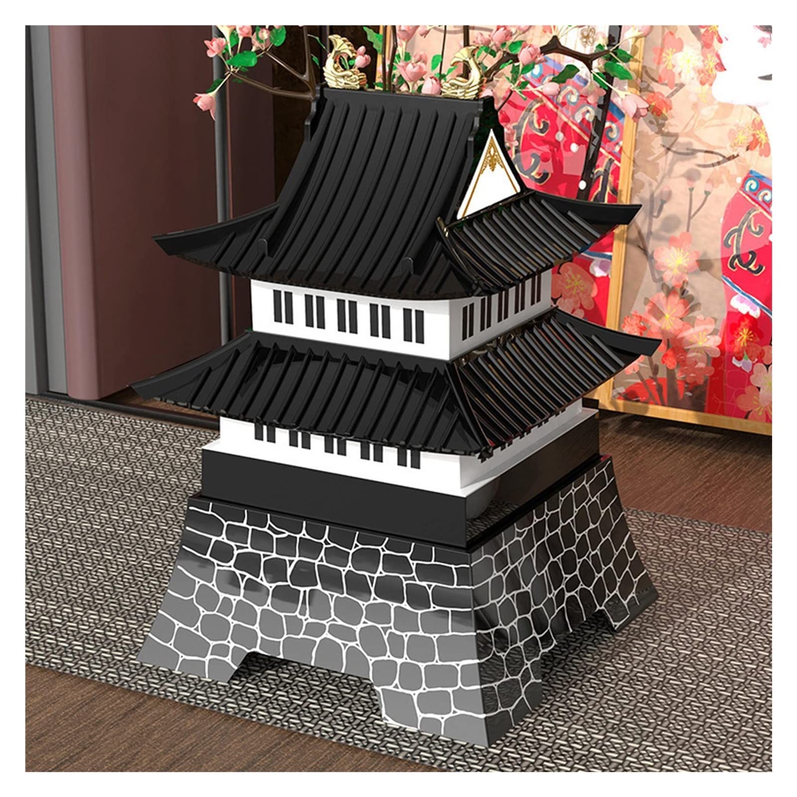 Japanese Castle Style 3-Layer Bento Box - Stackable Black Lacquer Lunch Platter for Sushi, Steak & Appetizers | Elegant Kitchen Serving Tray for Parties, Picnics & Home Dining