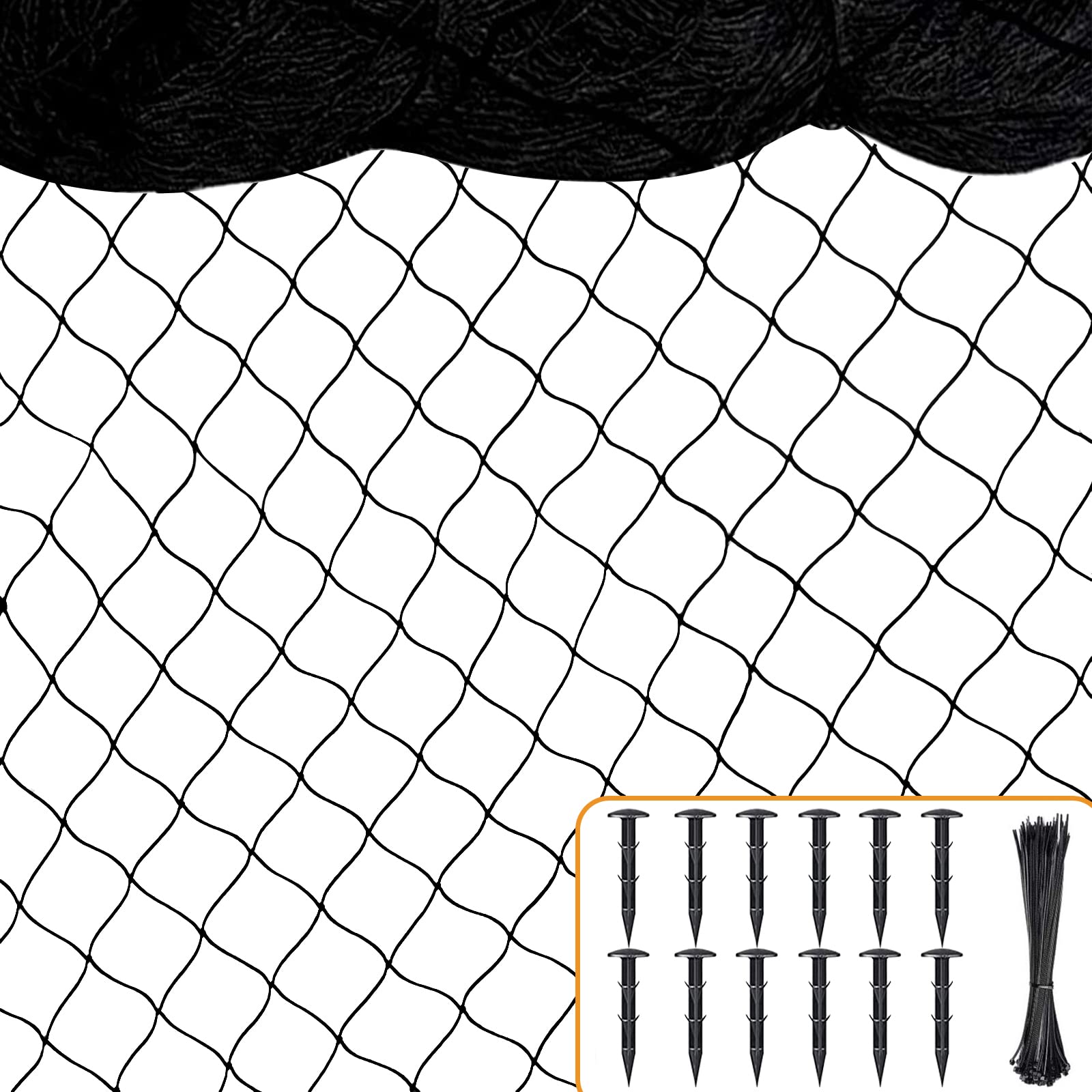 50ft x 100ft Heavy Duty Garden Netting Kit - 1 Inch Mesh Bird Netting, Deer Fence & Poultry Netting for Chicken Coop, Aviary, Pest Barrier - Perfect for Fruit Trees, Plants, Vineyard Protection and Backyard Gardening