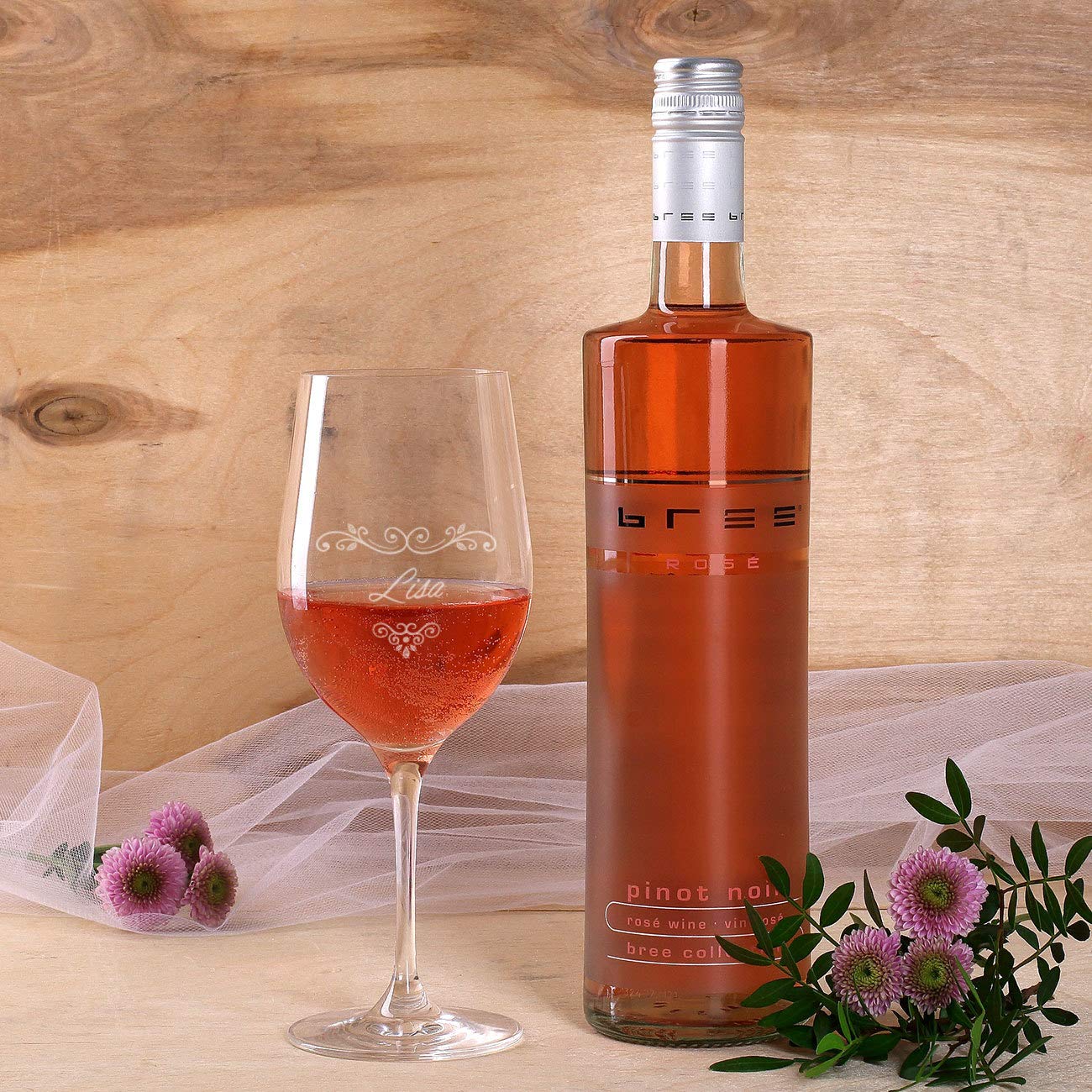 Herz & Heim® Personalized Wine Gift Set with Engraved Wine Glass - Choose Your Bree Wine in Elegant Gift Box for Best Friends, Rose Wine - Perfect for Anniversaries, Birthdays & Special Celebrations