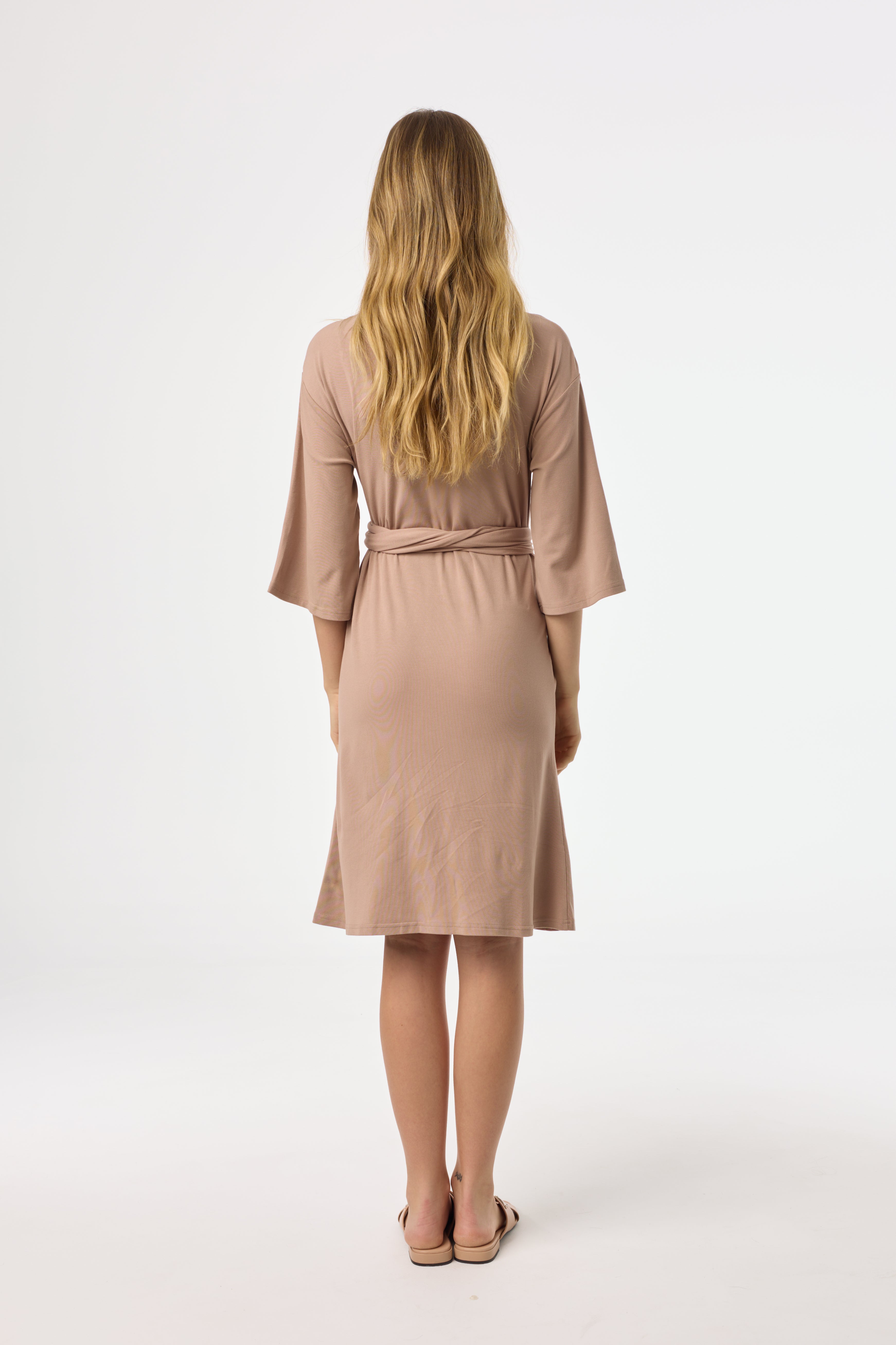 Elegant Neutral Solid Tie Round Dress for Women - Perfect for Office, Wedding & Formal Events