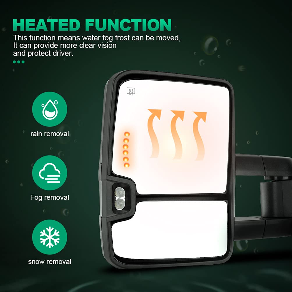 AUTOMUTO Power Heated Towing Mirrors with Turn Signal & Puddle Light - Compatible with Ford F-150 2004-2014 (LH Driver & RH Passenger Side) - Perfect for Towing, Off-Roading & Night Driving