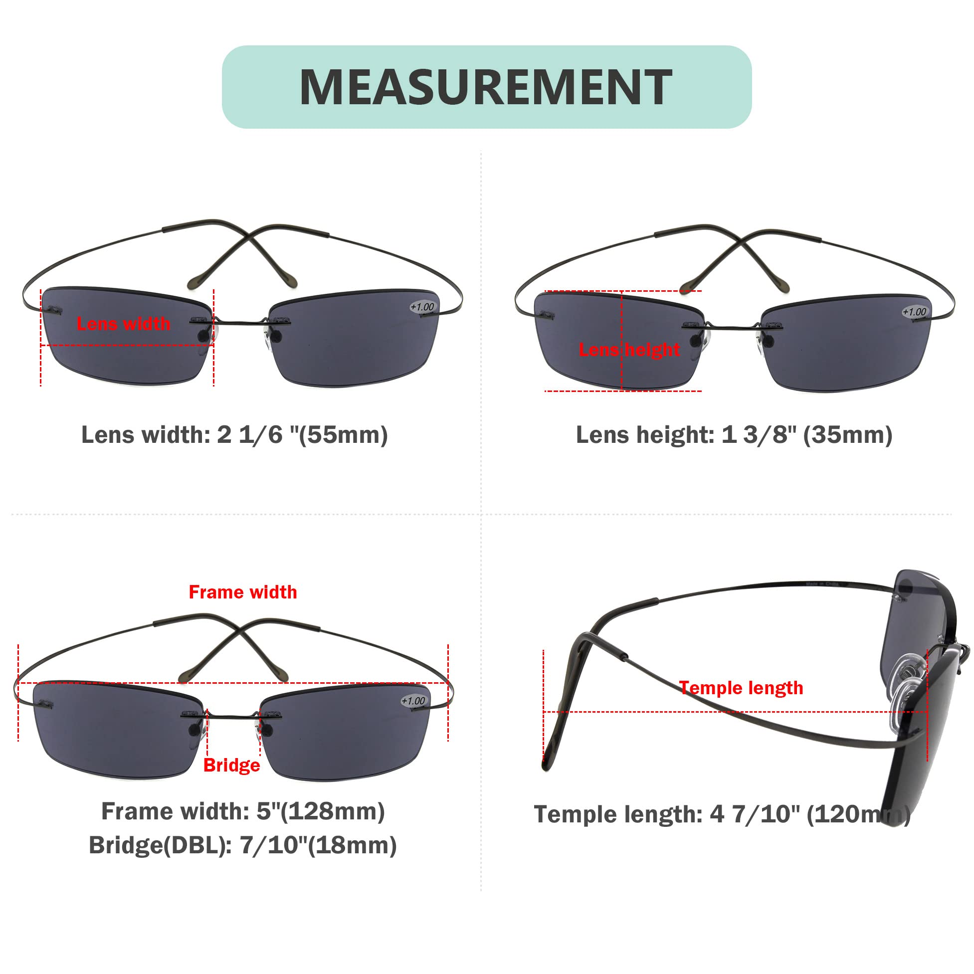 Titanium Rimless Reading Sunglasses for Men +1.75 Strength - Lightweight UV Protection Eyeglasses for Outdoor Activities, Driving & Reading in Sunshine