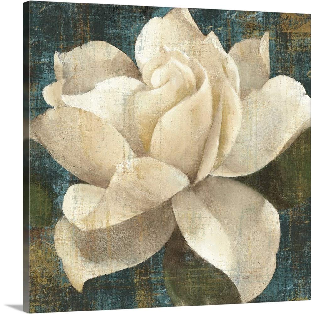 Albena Hristova Gardenia Blossom Turquoise Canvas Wall Art Print - 36x36 Inch Contemporary Floral Painting, Spring Home Decor, Traditional Botanical Artwork for Living Room, Bedroom & Office Wall Decor
